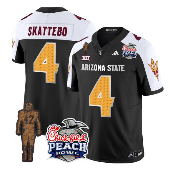 Men's Arizona State Sun Devils Custom 2024 F.U.S.E. Black/White Pat Tillman & Peach Bowl Patch Vapor Limited Stitched Jersey